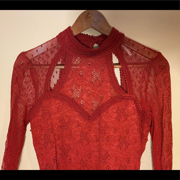 FREE PEOPLE LACE LONG SLEEVE COCKTAIL DRESS US:S - Picture 3 of 7